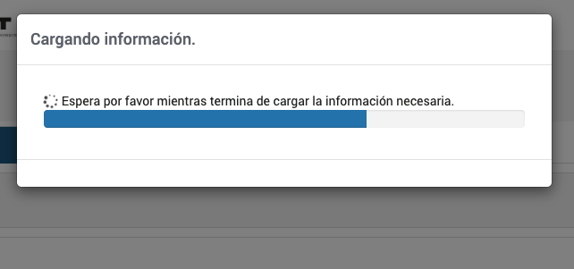Cuadro de dialogo del SAT mostrando 'Cargando informacion' con barra de progreso